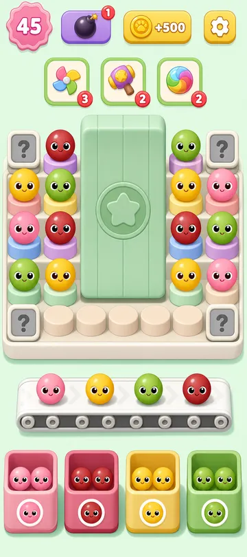 Marble Sort level 67 mid-solve board Marble Sort level 67 mid-solve board