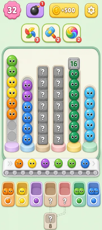 Marble Sort level 68 mid-solve board