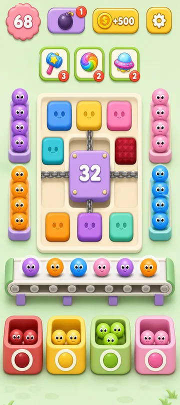 Marble Sort level 70 mid-solve board Marble Sort level 70 mid-solve board