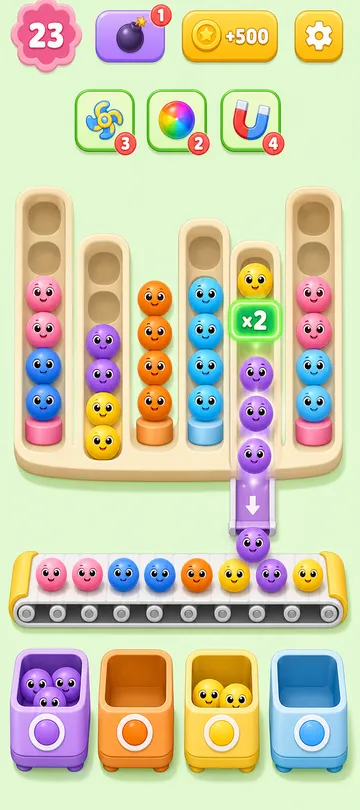 Marble Sort level 71 mid-solve board Marble Sort level 71 mid-solve board