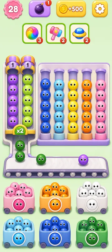 Marble Sort level 73 mid-solve board Marble Sort level 73 mid-solve board