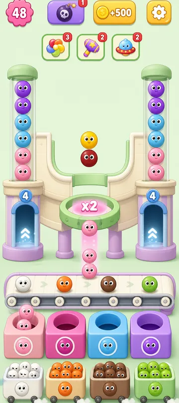 Marble Sort level 74 mid-solve board Marble Sort level 74 mid-solve board
