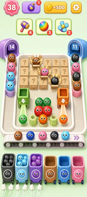 Marble Sort level 76 mid-solve board Marble Sort level 76 mid-solve board