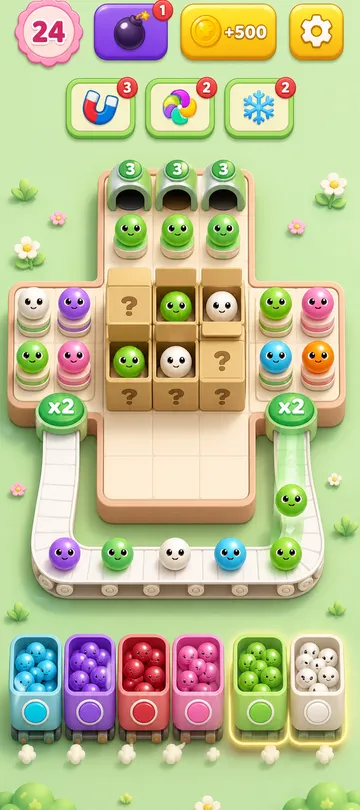 Marble Sort level 77 mid-solve board