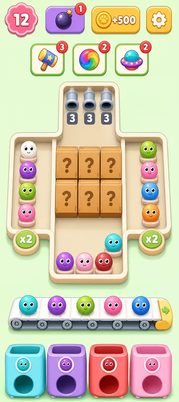 Marble Sort level 77 opening board — The Cross and the Doubling Gates