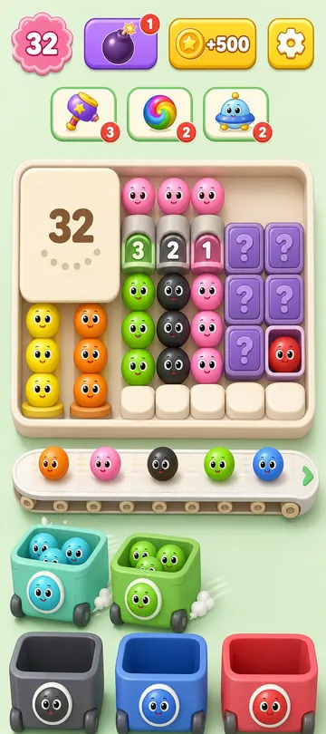 Marble Sort level 78 mid-solve board Marble Sort level 78 mid-solve board