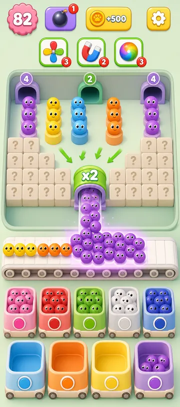 Marble Sort level 80 mid-solve board Marble Sort level 80 mid-solve board