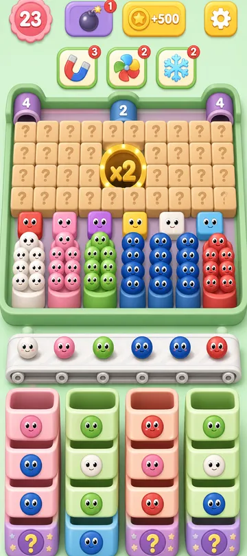 Marble Sort level 80 opening board — The Fortress Above the Funnel Marble Sort level 80 opening board — The Fortress Above the Funnel