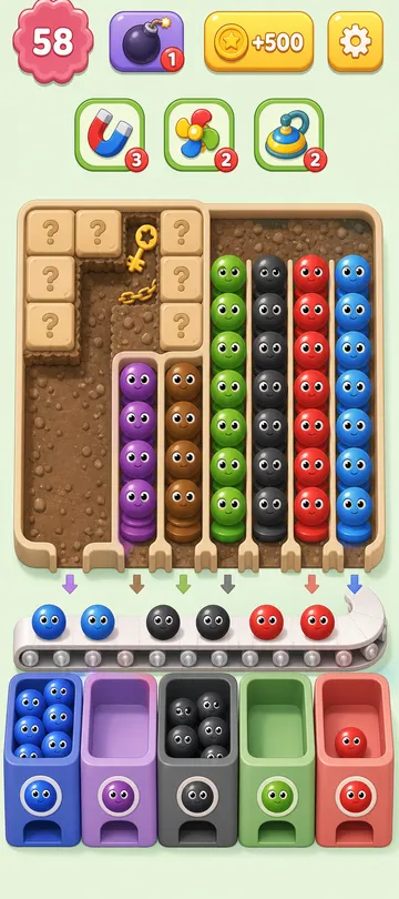 Marble Sort level 83 mid-solve board Marble Sort level 83 mid-solve board