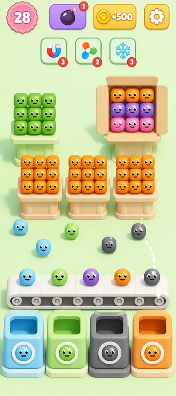 Marble Sort level 85 mid-solve board Marble Sort level 85 mid-solve board