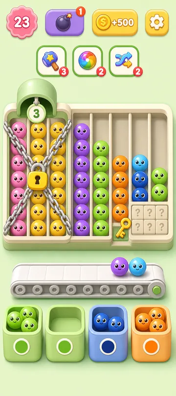 Marble Sort level 87 mid-solve board Marble Sort level 87 mid-solve board