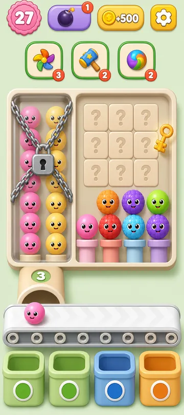 Marble Sort level 87 opening board — The Chained-Off Left Side Marble Sort level 87 opening board — The Chained-Off Left Side