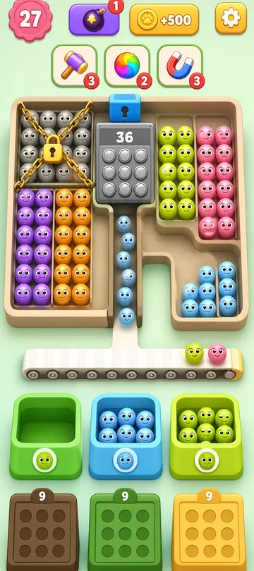 Marble Sort level 89 mid-solve board Marble Sort level 89 mid-solve board