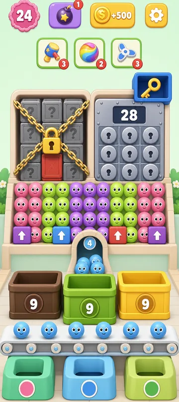 Marble Sort level 89 opening board — The 28 Panel and the Front-Row Flood Marble Sort level 89 opening board — The 28 Panel and the Front-Row Flood