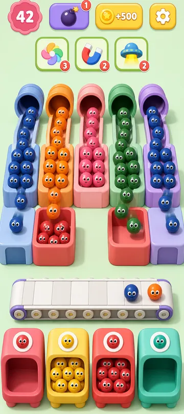 Marble Sort level 90 mid-solve board