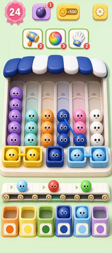Marble Sort level 92 mid-solve board Marble Sort level 92 mid-solve board