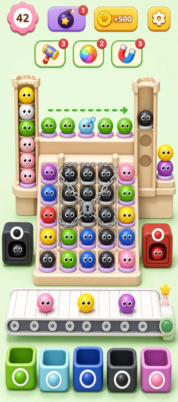 Marble Sort level 95 mid-solve board Marble Sort level 95 mid-solve board