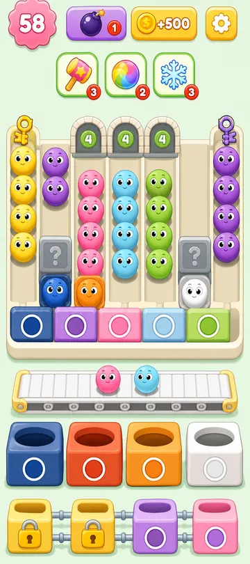 Marble Sort level 97 mid-solve board Marble Sort level 97 mid-solve board