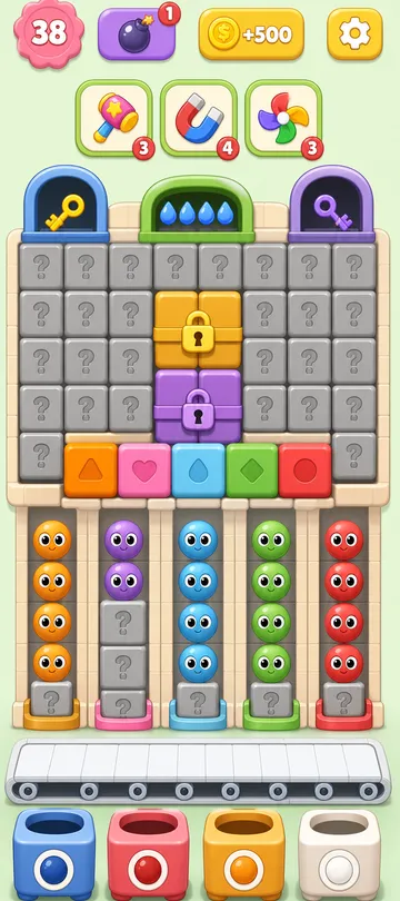Marble Sort level 97 opening board — The Locked Fortress in the Middle Marble Sort level 97 opening board — The Locked Fortress in the Middle
