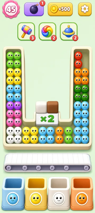 Marble Sort level 98 opening board — The Sunken Center and the x2 Gate