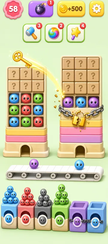 Marble Sort level 99 mid-solve board Marble Sort level 99 mid-solve board